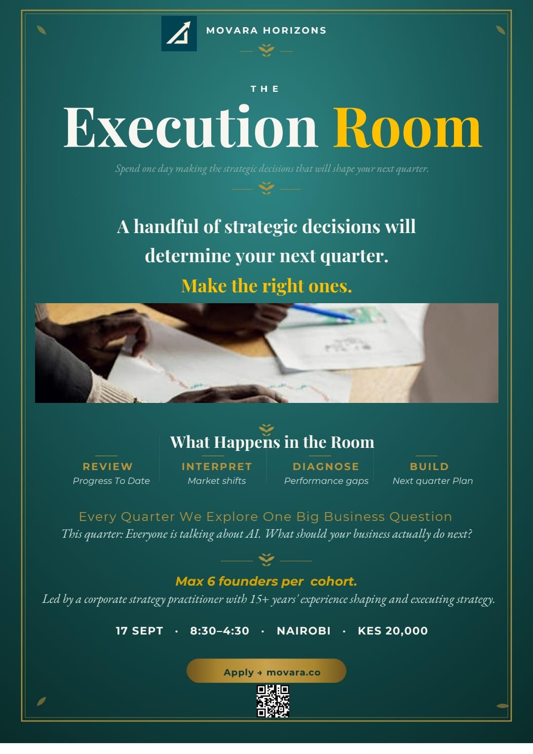 The Execution Room event — leaders working through strategic plans at a table in Nairobi